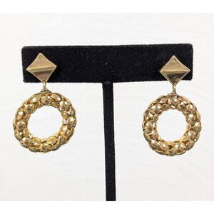 Vintage Gold Tone Round Hoop Dangle Screw Back Earrings MOD‎ MCM